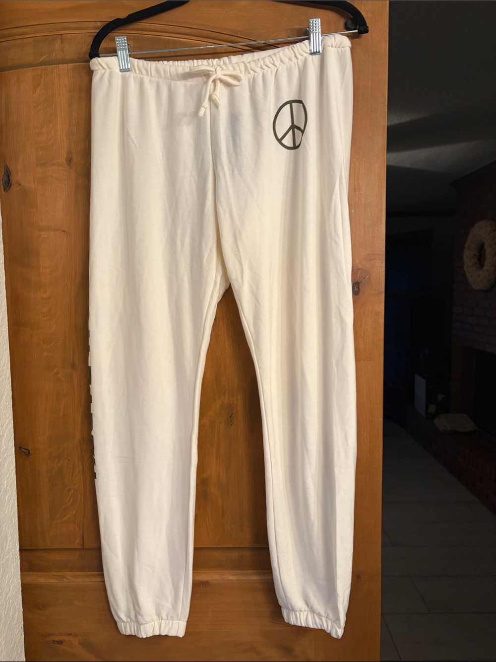 Chaser Cream Joggers with Olive Peace Graphic
